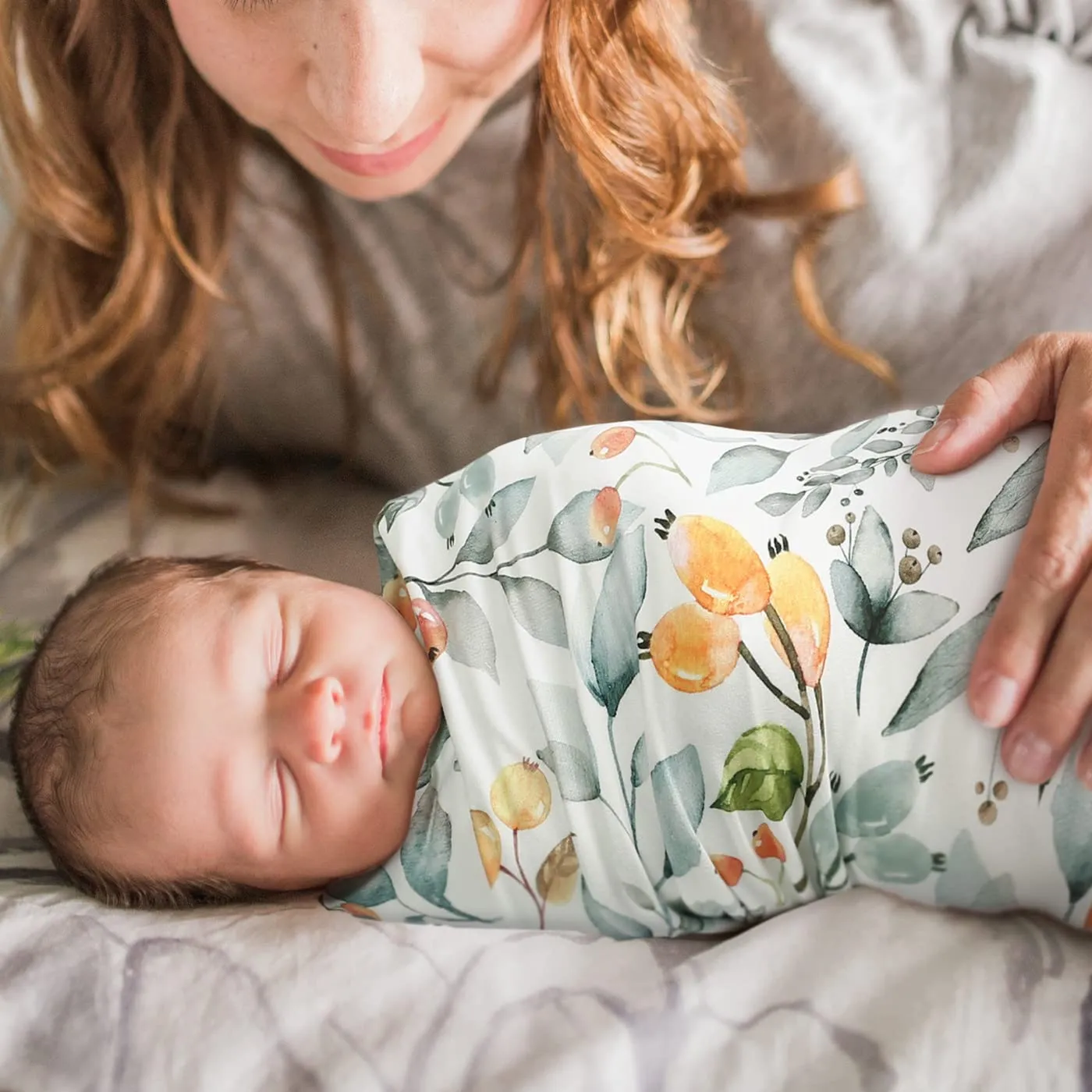 GRSSDER Baby Blankets Super Soft Stretchy Jersey Knit Swaddle Blanket 2 Pack for Baby Girls, Double Layer Reversible Receiving Blankets 34 x 44, Extra Large for Swaddling, Fruit & Daisy