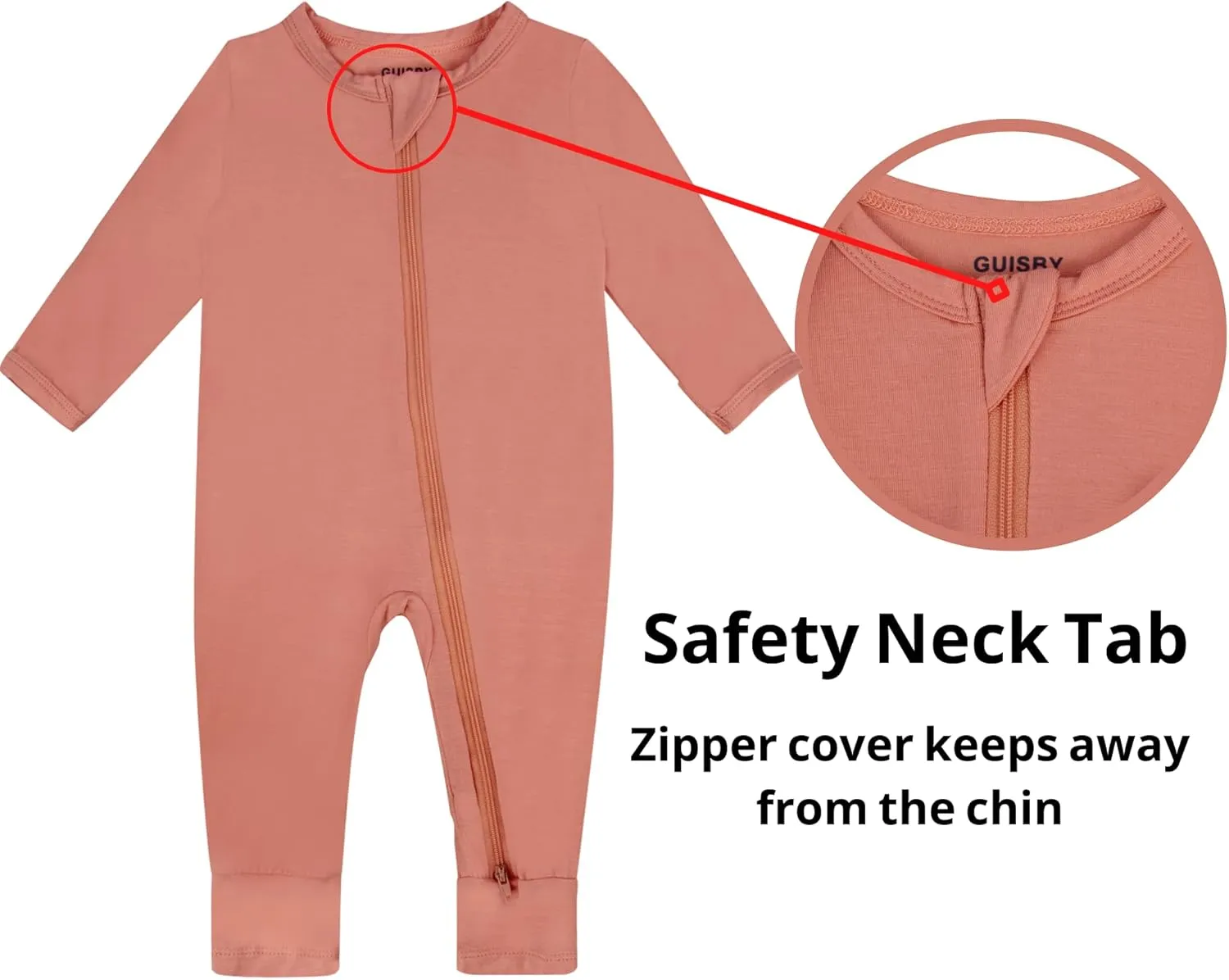 GUISBY Baby Pajamas with Mitten Cuffs - 3Pcs Girls Boys 2 Way Zipper Long Sleeve Rayon Sleepers