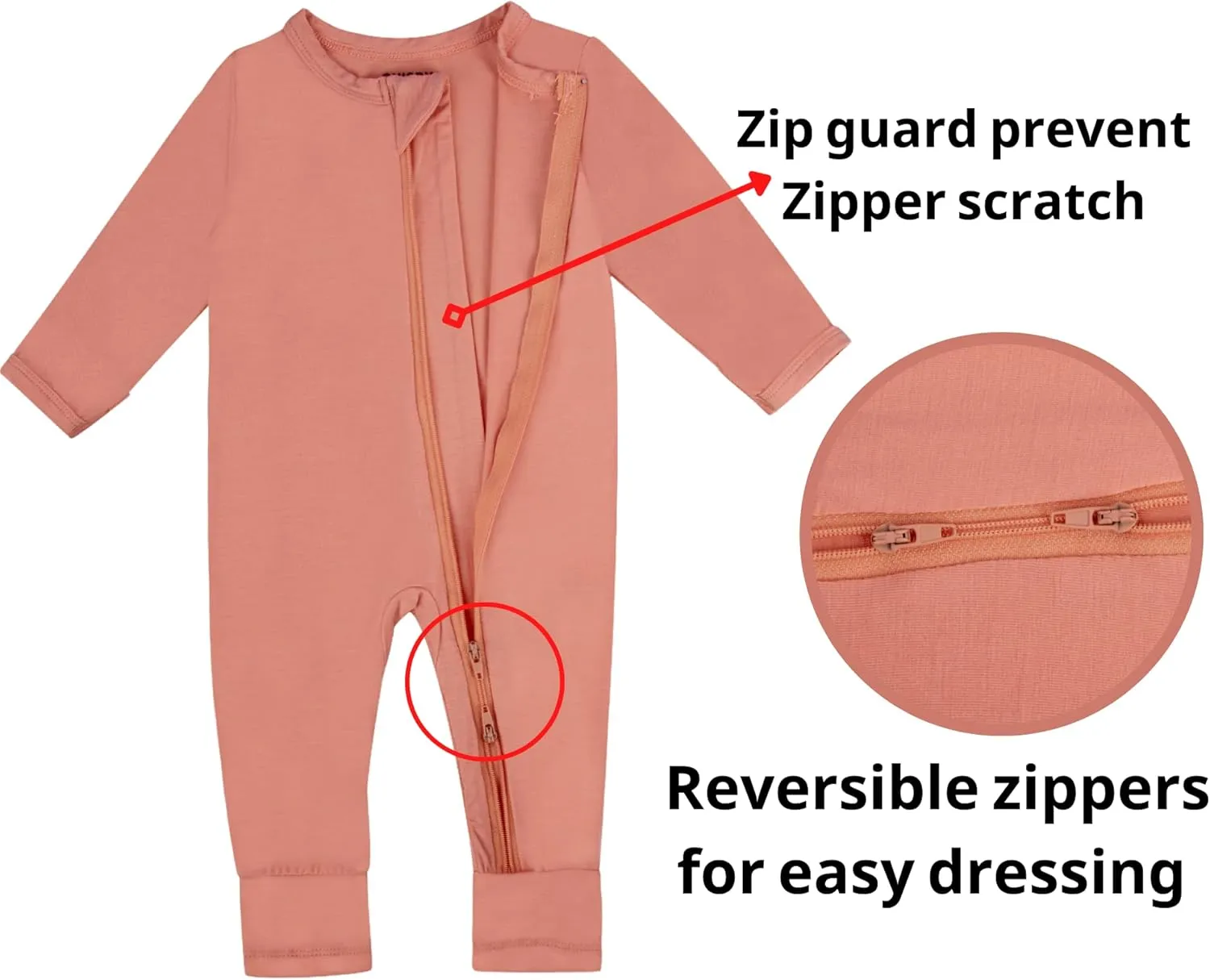 GUISBY Baby Pajamas with Mitten Cuffs - 3Pcs Girls Boys 2 Way Zipper Long Sleeve Rayon Sleepers
