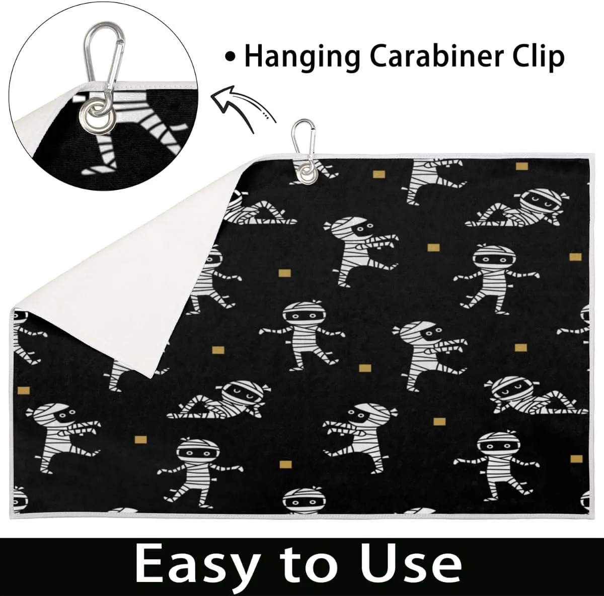 Halloween Mummy Golf Towel for Golf Bags with Carabiner Clip 15 x 24 Inches Absorbent Microfiber Golf Towels for Men and Women Golf Accessories Golf Gifts for Men