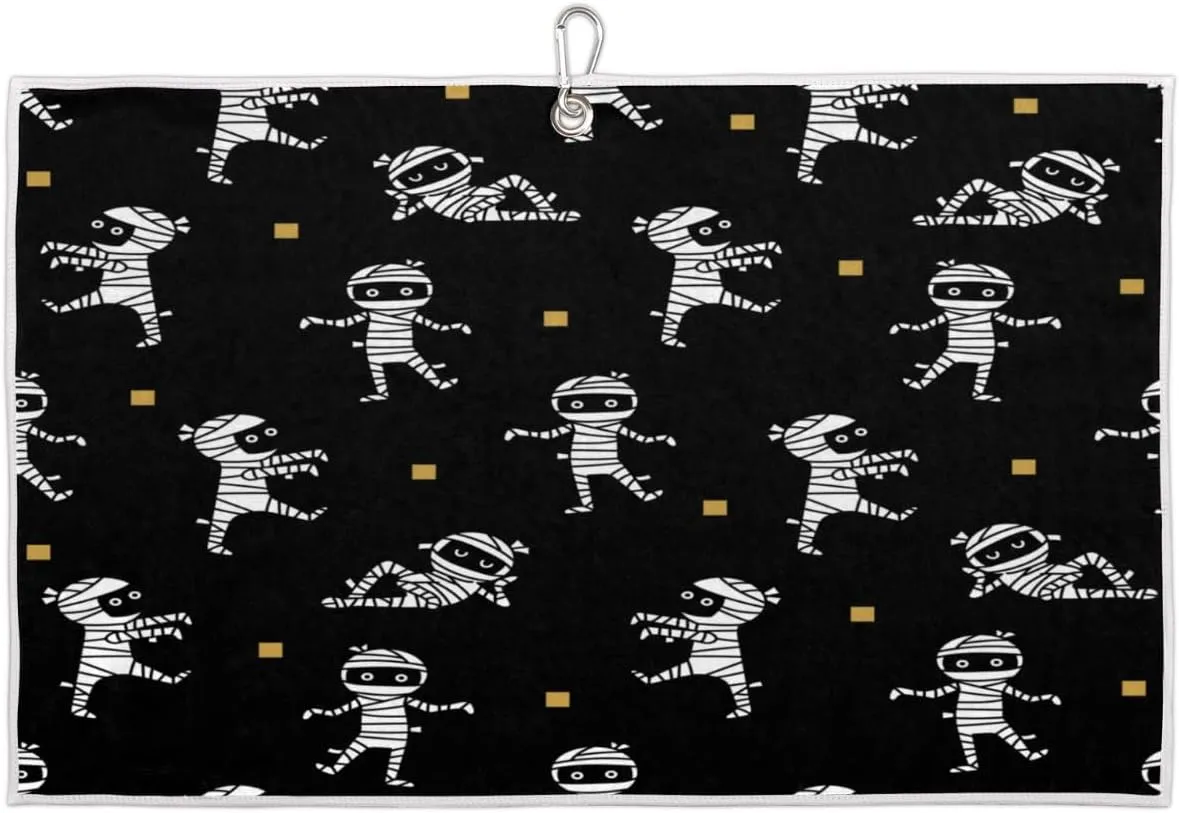 Halloween Mummy Golf Towel for Golf Bags with Carabiner Clip 15 x 24 Inches Absorbent Microfiber Golf Towels for Men and Women Golf Accessories Golf Gifts for Men