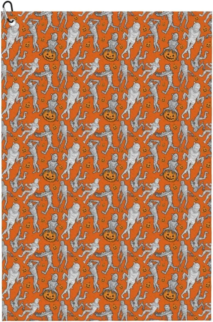 Halloween Mummy Print Amphibian Golf Towel with Dry and Wet Technology Golf Towels for Golf Bags for Men and Women with Carabiner
