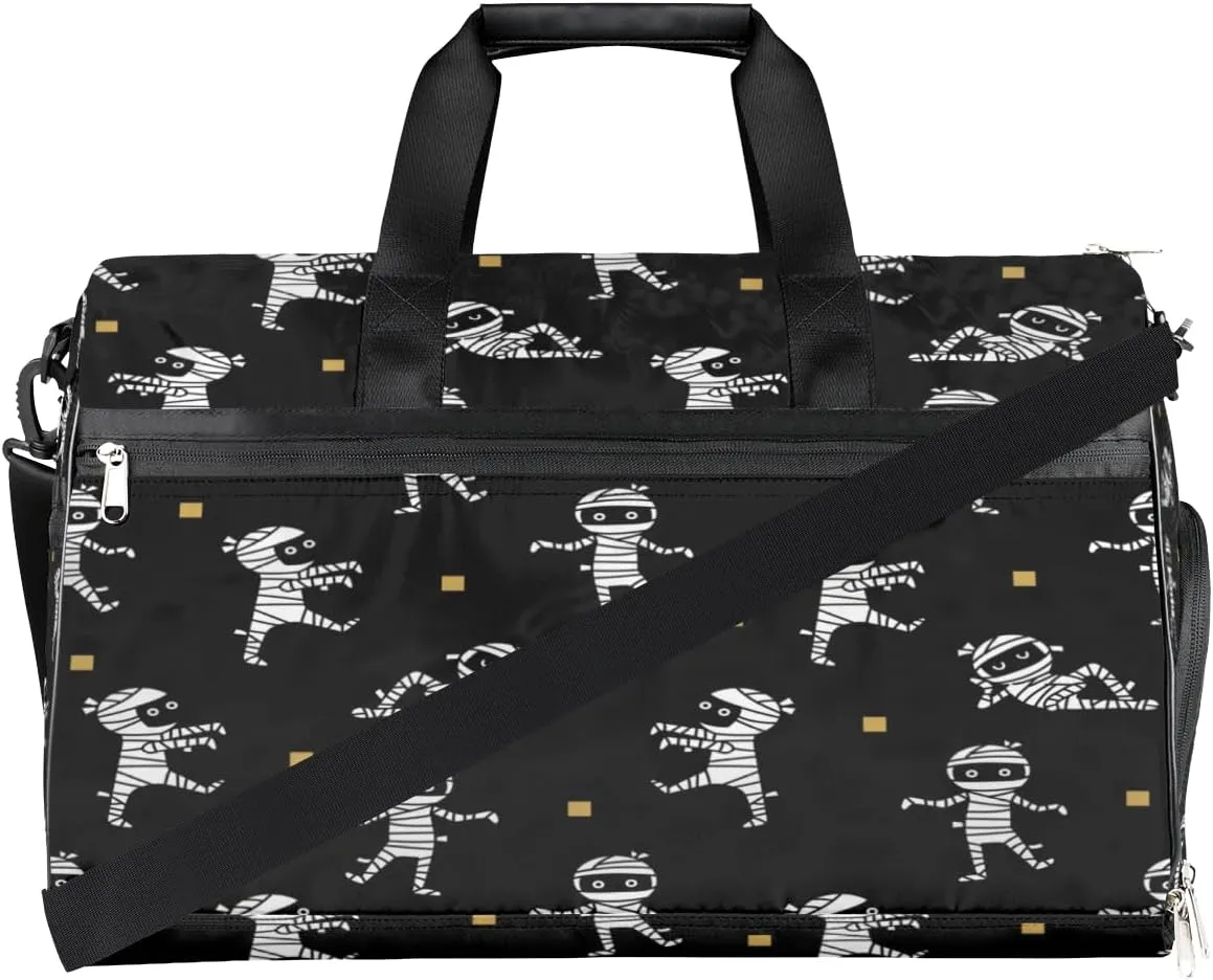 Halloween Mummy Sports Gym Bag for Women Men Travel Duffel Bag with Wet Pocket & Shoes Compartment Waterproof Weekender Overnight Tote Carry on Bag Lightweight
