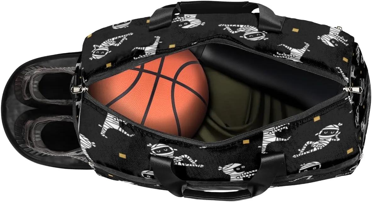Halloween Mummy Sports Gym Bag for Women Men Travel Duffel Bag with Wet Pocket & Shoes Compartment Waterproof Weekender Overnight Tote Carry on Bag Lightweight