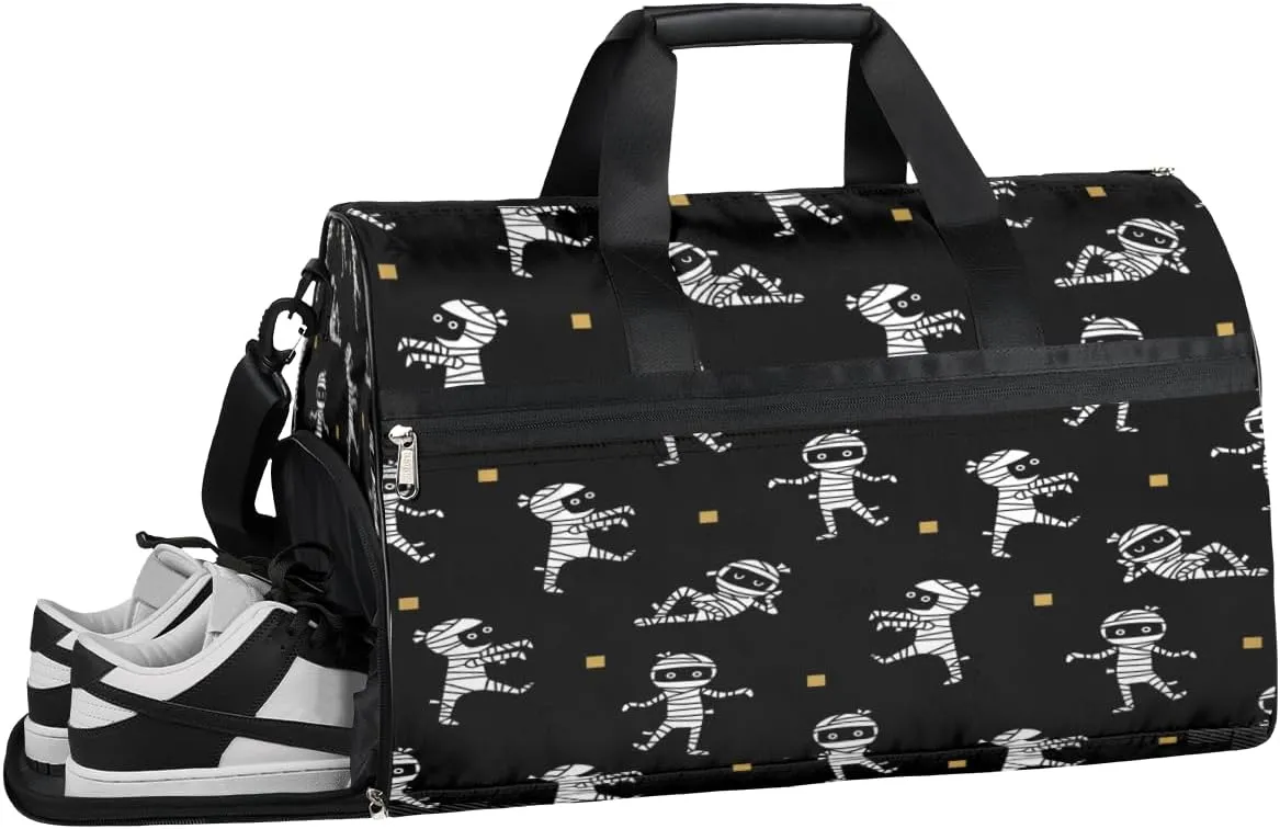 Halloween Mummy Sports Gym Bag for Women Men Travel Duffel Bag with Wet Pocket & Shoes Compartment Waterproof Weekender Overnight Tote Carry on Bag Lightweight