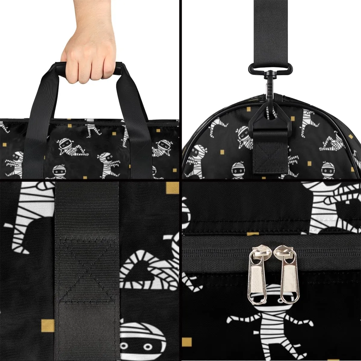 Halloween Mummy Sports Gym Bag for Women Men Travel Duffel Bag with Wet Pocket & Shoes Compartment Waterproof Weekender Overnight Tote Carry on Bag Lightweight