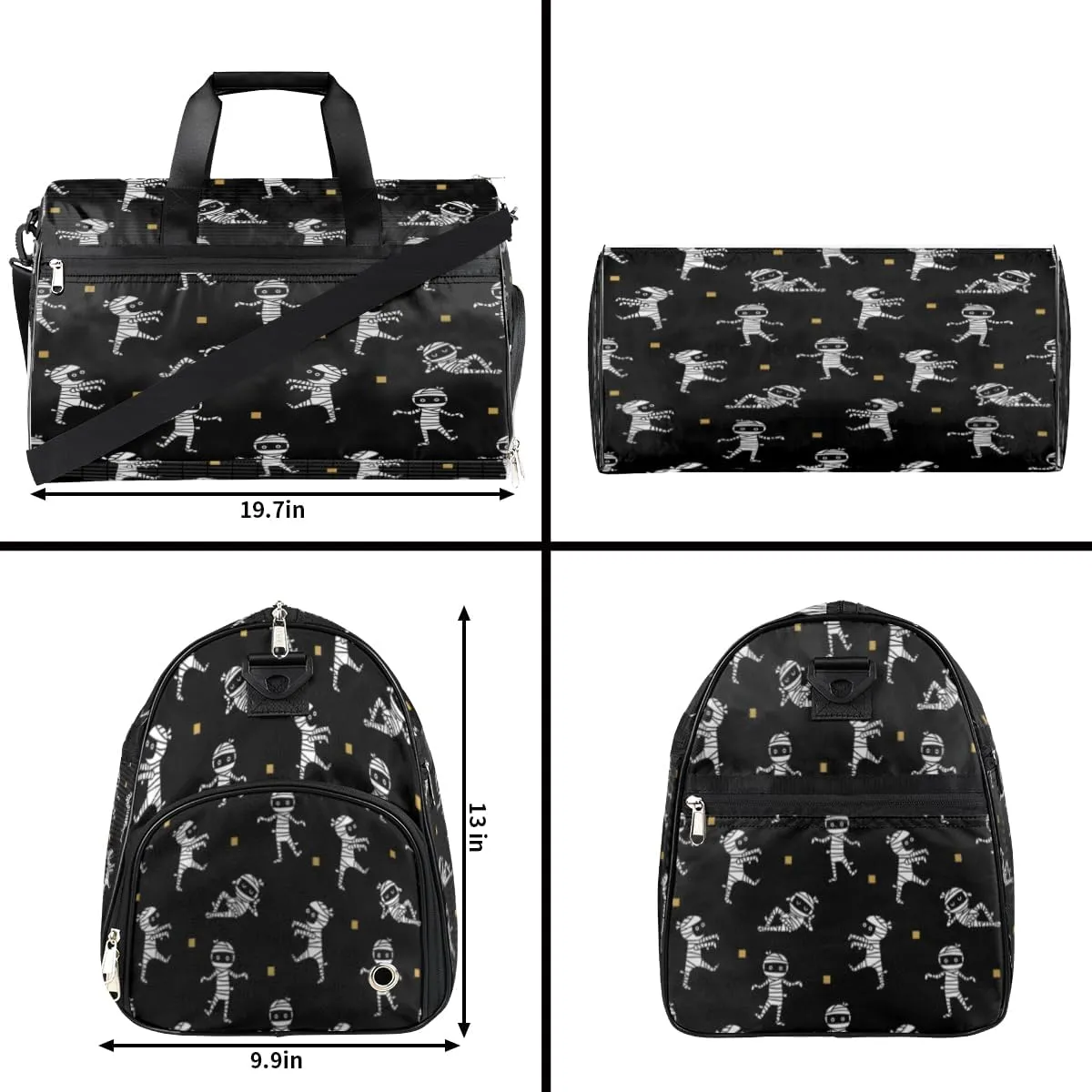 Halloween Mummy Sports Gym Bag for Women Men Travel Duffel Bag with Wet Pocket & Shoes Compartment Waterproof Weekender Overnight Tote Carry on Bag Lightweight