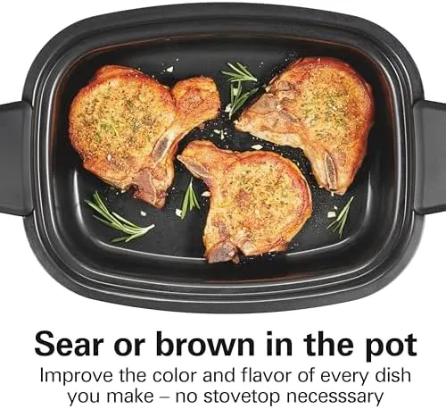 Hamilton Beach 6 Quart 9-in-1 Programmable Slow Cooker with Sear, Browning, Rice, Steam, Sauté, Roast Delay Start & Keep Warm Functions, Nonstick PFAS-Free Dishwasher Safe Crock, Black (33604)