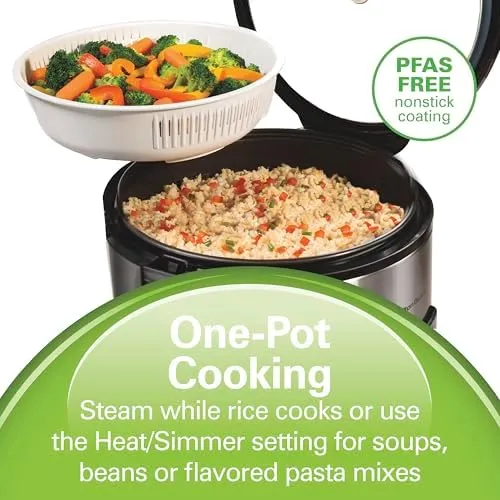 Hamilton Beach Digital Programmable Rice Cooker & Food Steamer, 14 Cups Cooked (7 Uncooked) With Steam & Rinse Basket, Stainless Steel (37548)