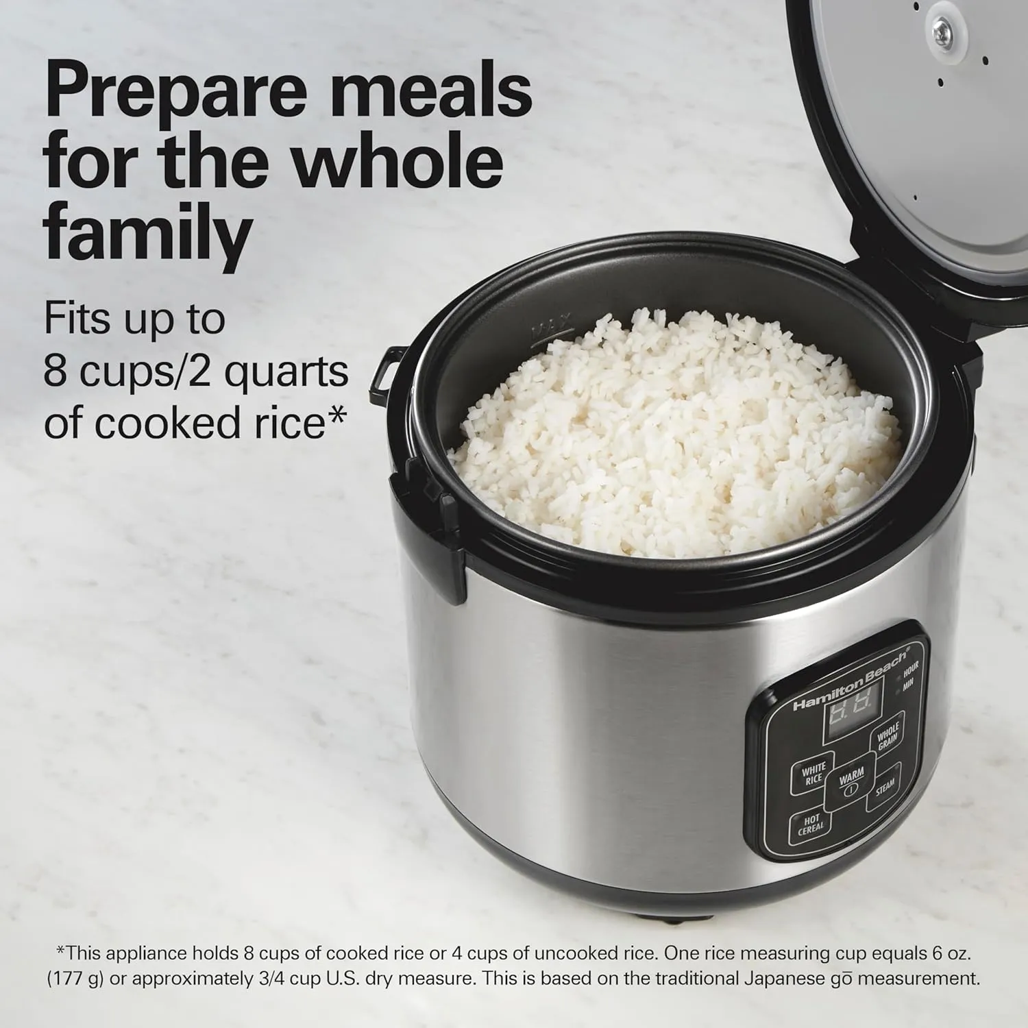 Hamilton Beach Digital Programmable Rice Cooker & Food Steamer, 8 Cups Cooked (4 Uncooked), With Steam & Rinse Basket, Stainless Steel (37518)