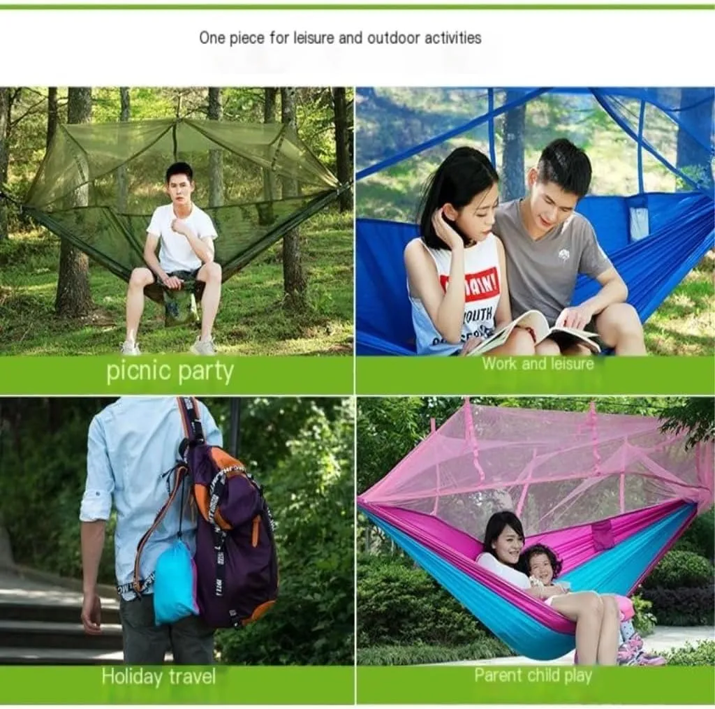Hammock Double Mosquito Net Hammock Double Outdoor Anti-Mosquito Parachute Cloth Swing Outdoor Sleeping Hanging Tree Camping Hammock Outdoor(Green)