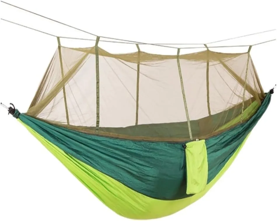 Hammock Double Mosquito Net Hammock Double Outdoor Anti-Mosquito Parachute Cloth Swing Outdoor Sleeping Hanging Tree Camping Hammock Outdoor(Green)