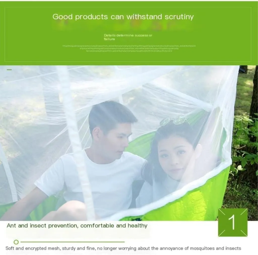 Hammock Double Mosquito Net Hammock Double Outdoor Anti-Mosquito Parachute Cloth Swing Outdoor Sleeping Hanging Tree Camping Hammock Outdoor(Green)