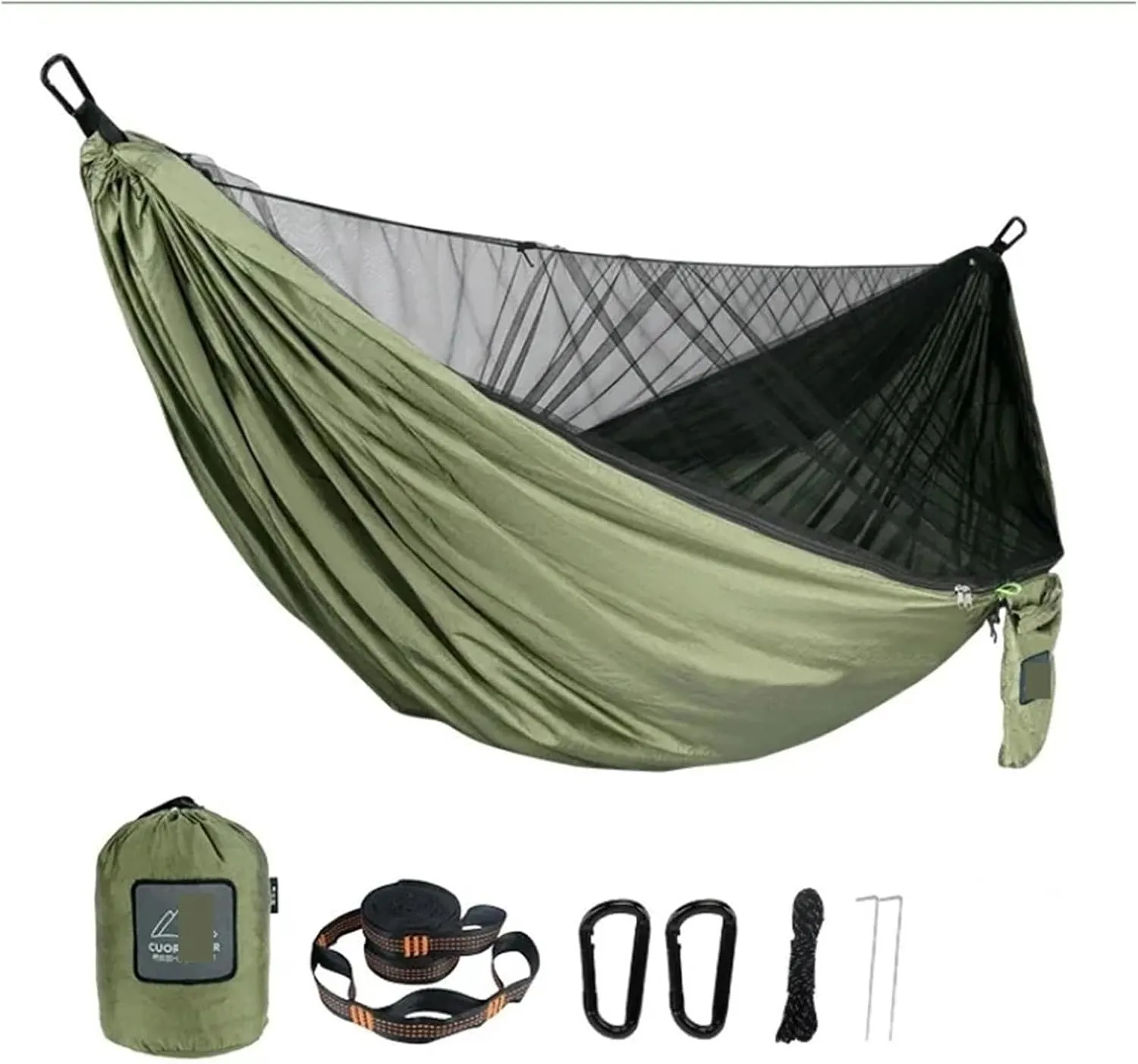 Hammock Portable Quick Set Up Mosquito Net Camping Hammock Outdoor Hanging Bed Sleeping Swing Lightweight(Dark Green)