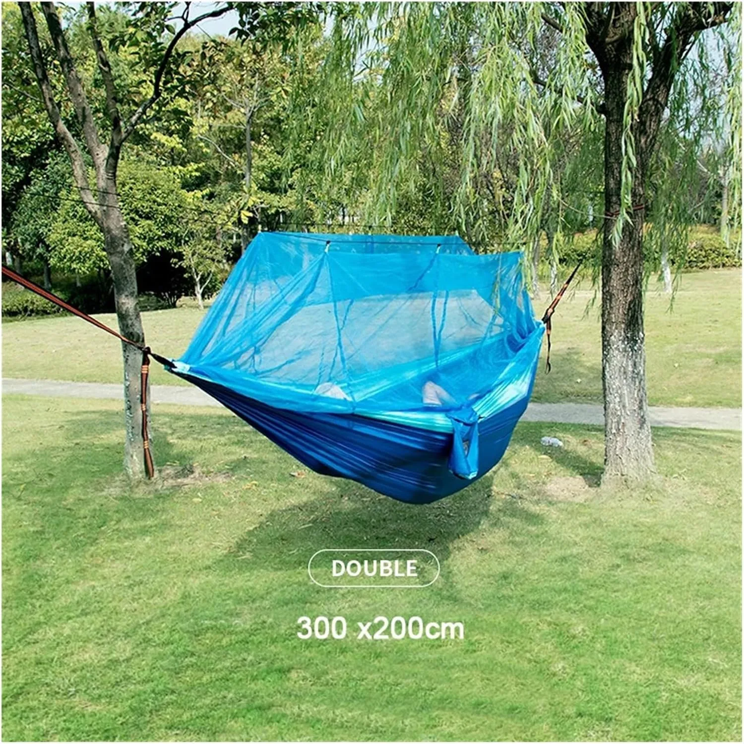 Hammock Portable Travel Outdoor Camping Hanging Sleeping Single and Double Hammock with Mosquito Net Camping Essentials(Double Green 2)