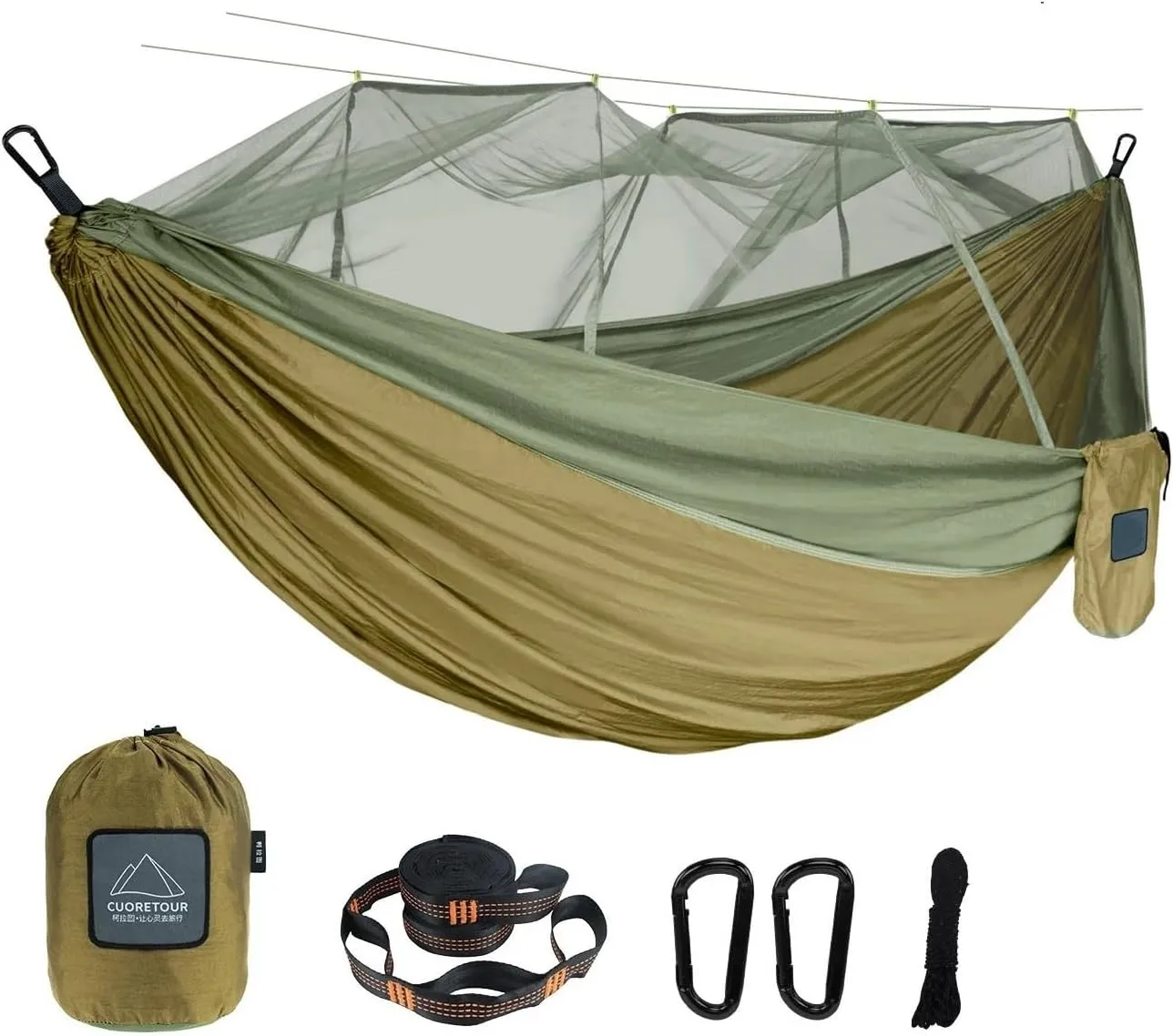 Hammock Portable Travel Outdoor Camping Hanging Sleeping Single and Double Hammock with Mosquito Net Camping Essentials(Double Green 2)