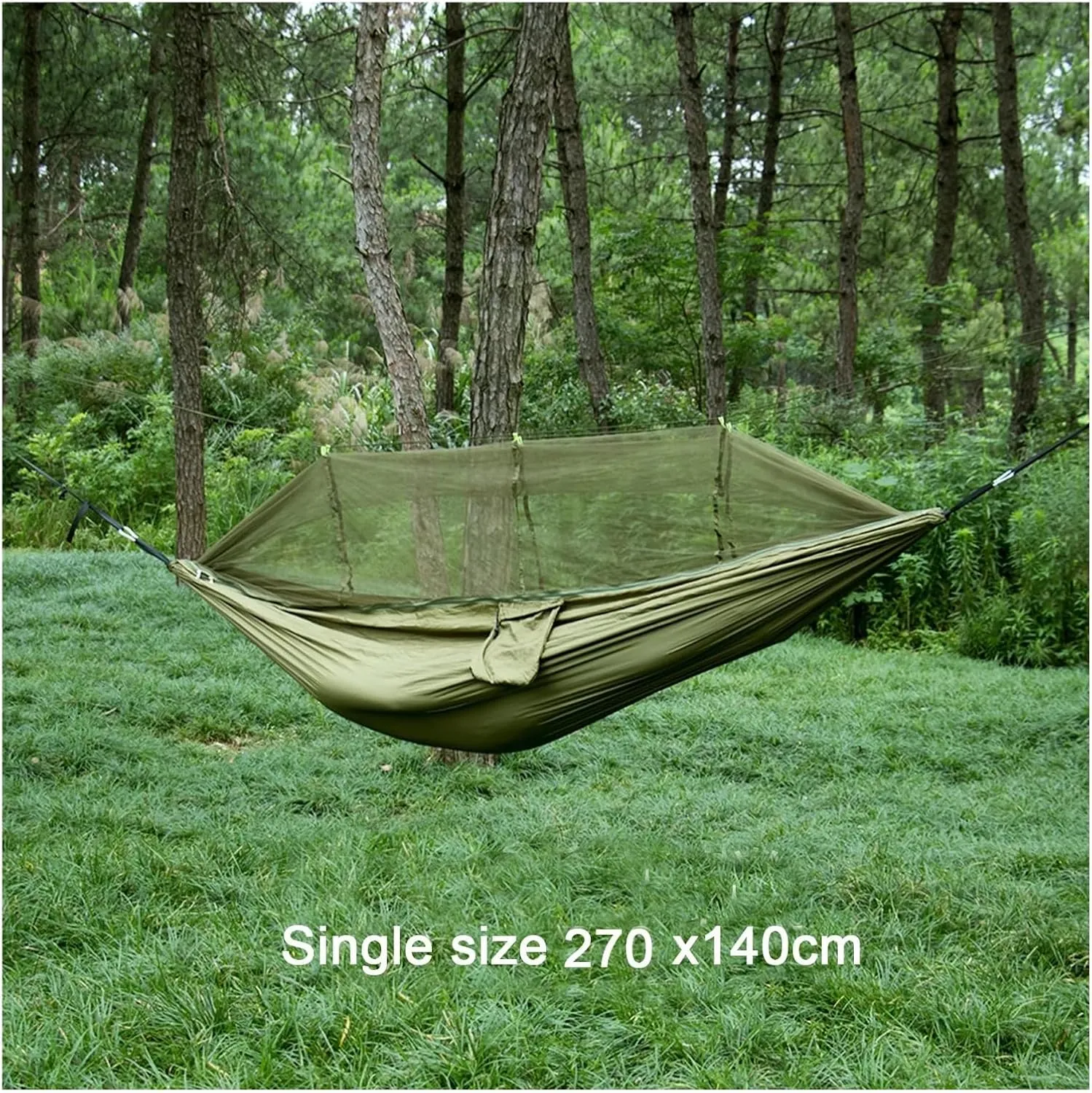Hammock Portable Travel Outdoor Camping Hanging Sleeping Single and Double Hammock with Mosquito Net Camping Essentials(Double Green 2)