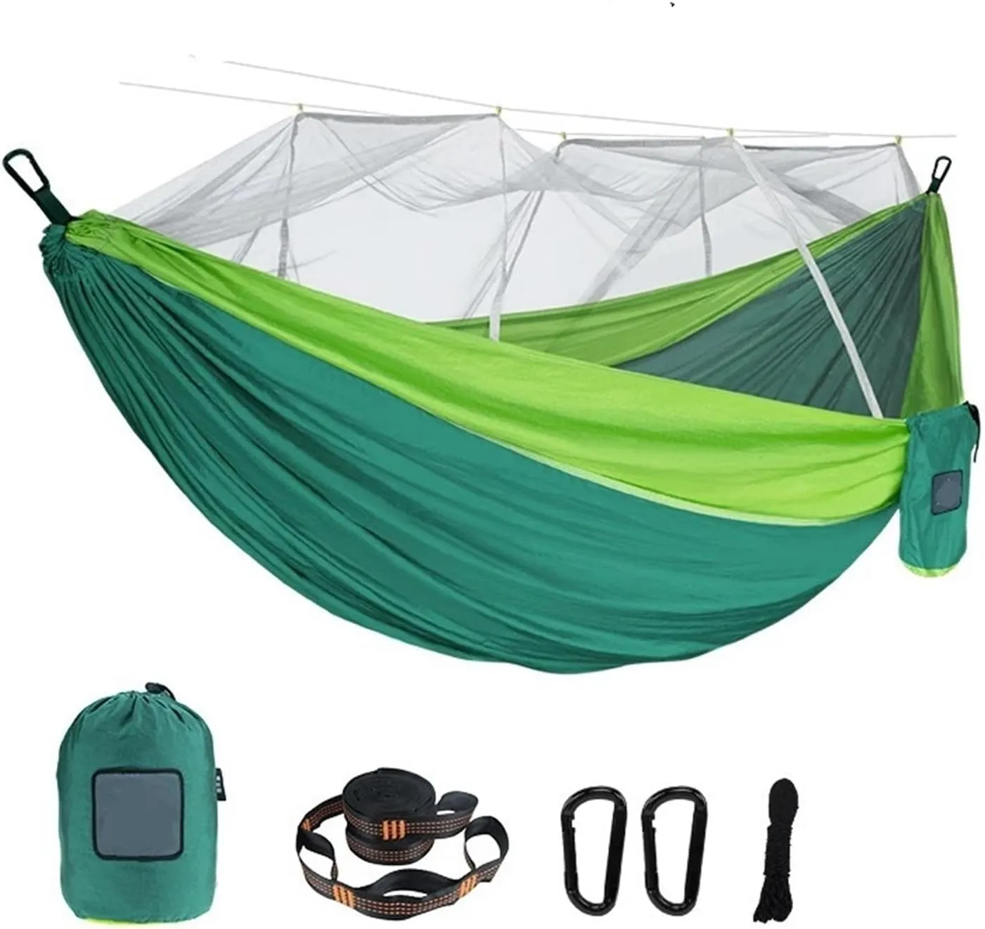 Hammock Portable Travel Outdoor Camping Hanging Sleeping Single and Double Hammock with Mosquito Net Camping Essentials(Double Green 2)