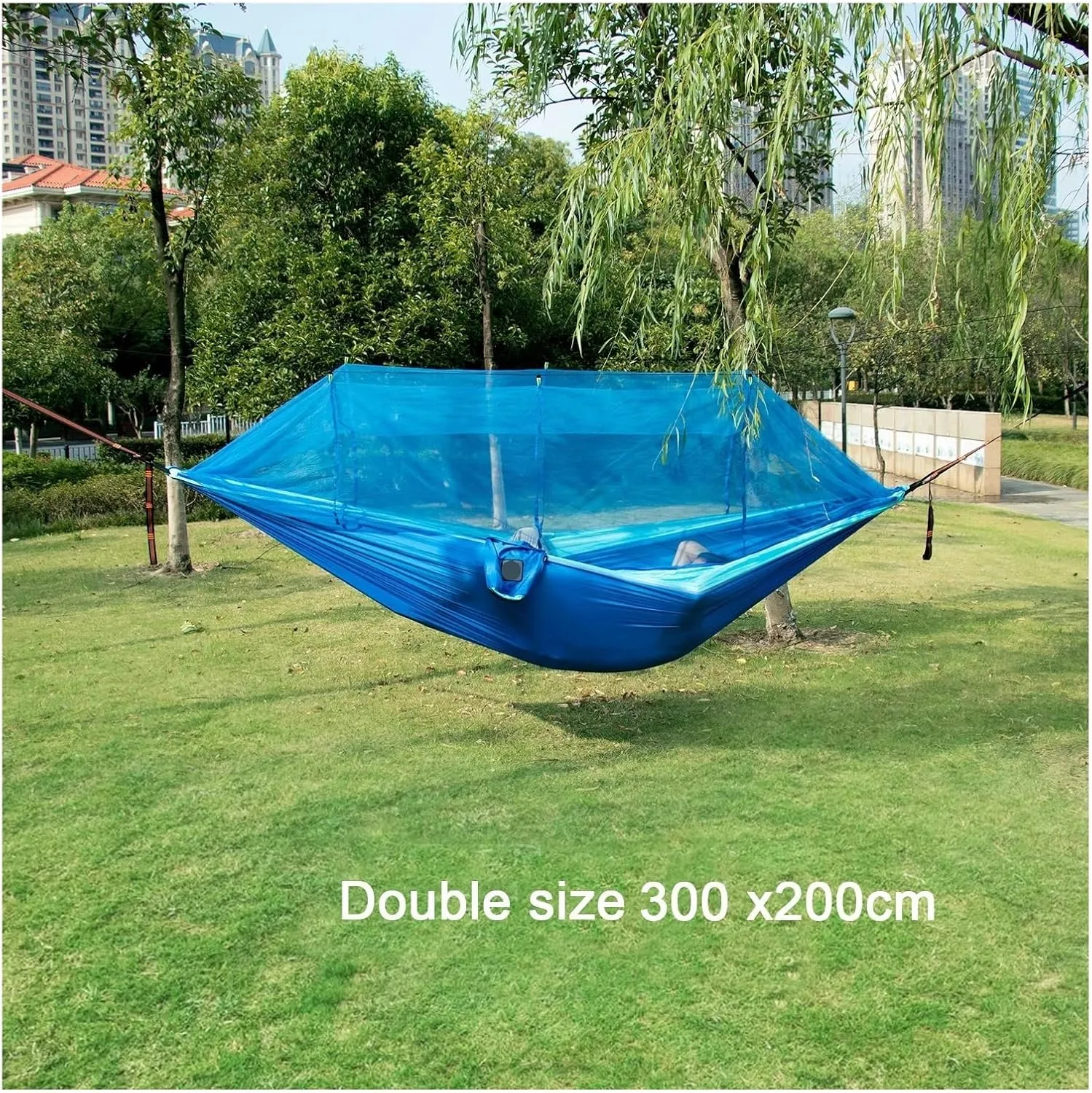 Hammock Portable Travel Outdoor Camping Hanging Sleeping Single and Double Hammock with Mosquito Net Camping Essentials(Double Green 2)