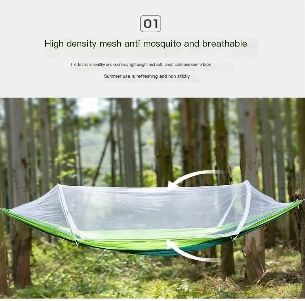 Hammocks Hammock Outdoor Sleeping Double Anti-Rollover with Mosquito Net Courtyard Camping Thickened Indoor Home Swing Camping Hammocks(Green,A)