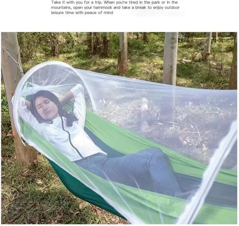 Hammocks Hammock Outdoor Sleeping Double Anti-Rollover with Mosquito Net Courtyard Camping Thickened Indoor Home Swing Camping Hammocks(Green,A)