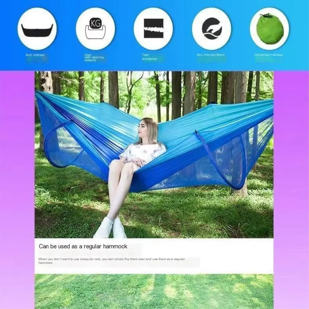 Hammocks Hammock Outdoor Sleeping Double Anti-Rollover with Mosquito Net Courtyard Camping Thickened Indoor Home Swing Camping Hammocks(Green,A)