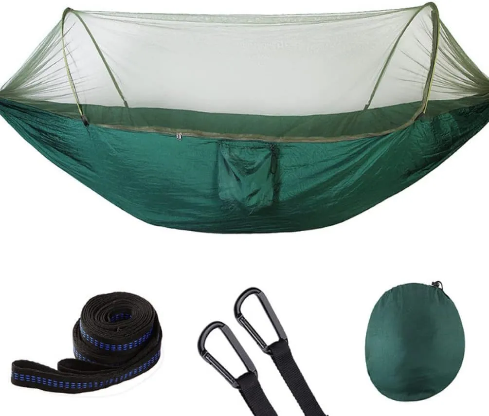 Hammocks Single Or Double Portable Camping Hammock with Mosquito Net Parachute Nylon Fabric Hanging Bed Outdoor Sleeping Garden Hammock Outdoor Hammock