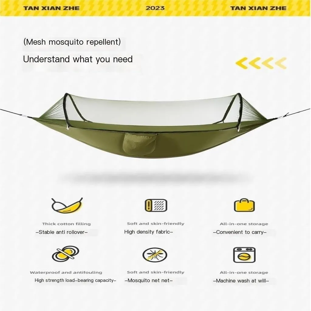 Hamock Hammock Outdoor Anti-Rollover Summer Single Double Home with Mosquito Net Camping Anti-Mosquito Swing Hanmock(Green1)