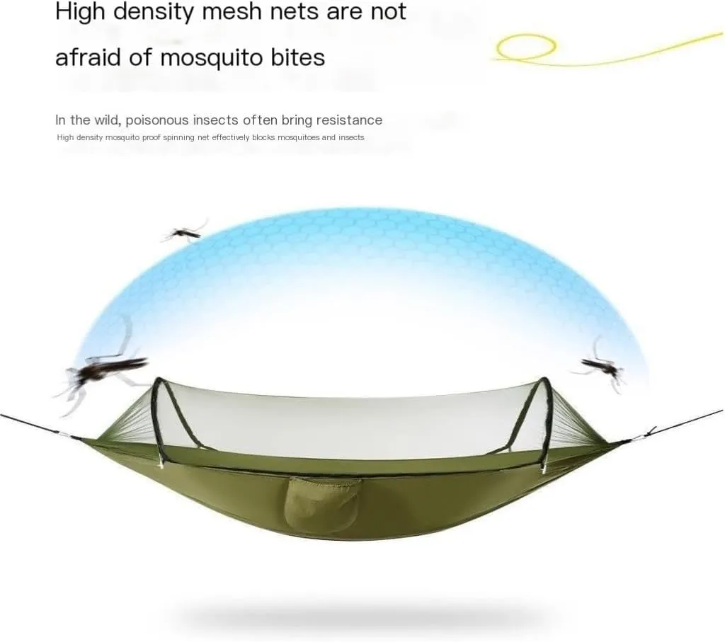 Hamock Hammock Outdoor Anti-Rollover Summer Single Double Home with Mosquito Net Camping Anti-Mosquito Swing Hanmock(Green1)