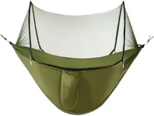 Hamock Hammock Outdoor Anti-Rollover Summer Single Double Home with Mosquito Net Camping Anti-Mosquito Swing Hanmock(Green1)