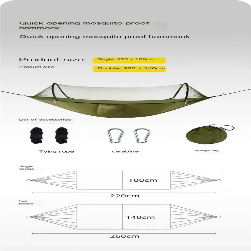 Hamock Hammock Outdoor Anti-Rollover Summer Single Double Home with Mosquito Net Camping Anti-Mosquito Swing Hanmock(Green1)