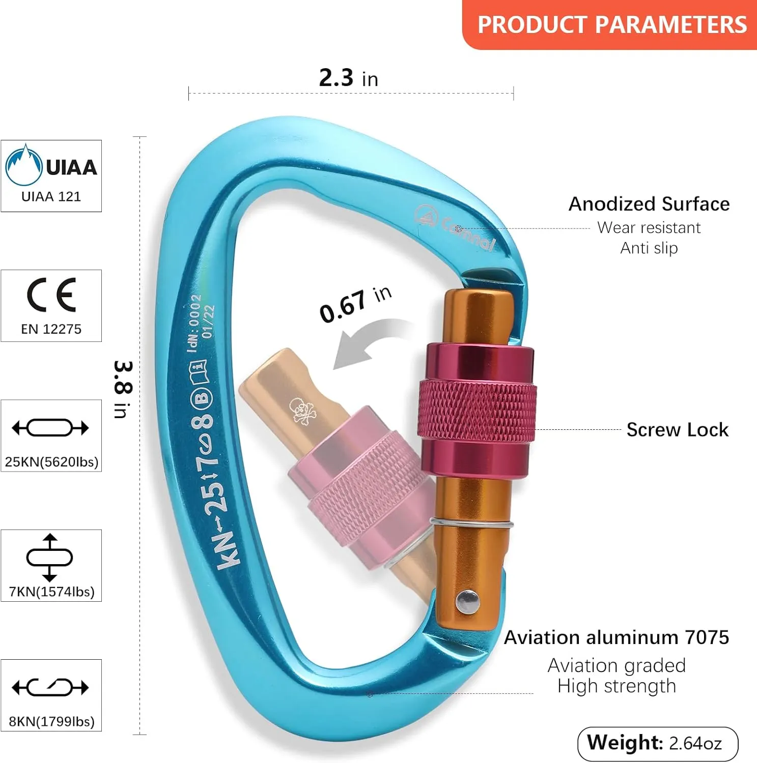 Heavy Duty Carabiner UIAA Certified Locking Carabiner 25KN (About 5620 lbs) Screw Lock Carabiner D Shape Carabiner Clip for Rock Climbing, Mountaineer, Aerial Work