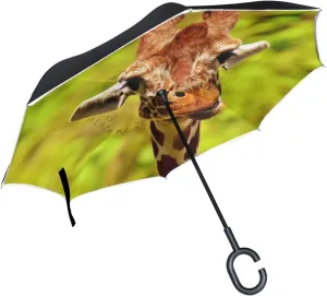 hengpai Giraffe Reverse Inverted Inside Out Umbrella Cars Unigue Windproof UV Proof Double Layer for Women