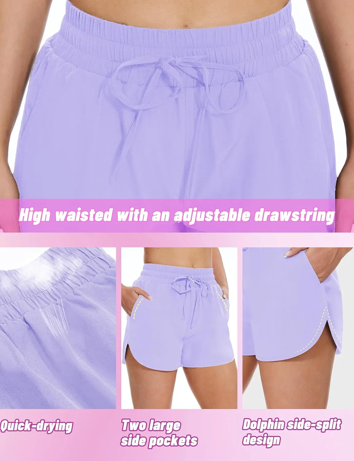 High Waisted Running Shorts for Women with Pockets, 2.5" Black Athletic Workout Gym Yoga Spandex Dolphin Shorts