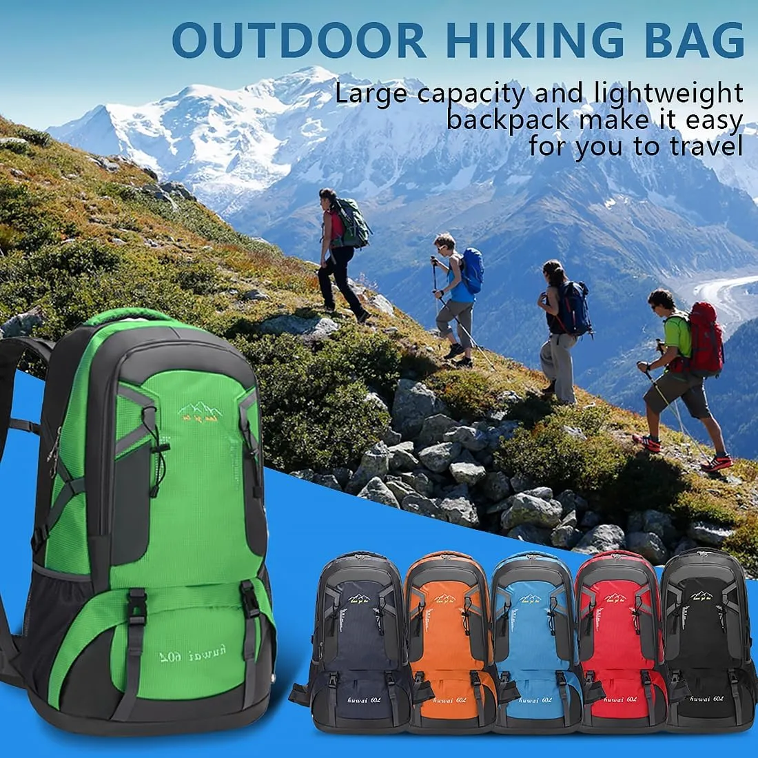 Hiking Backpack, Camping Backpack, 60L Waterproof Hiking Daypack, Outdoor Trekking Travel Backpacks for Men Women, Orange