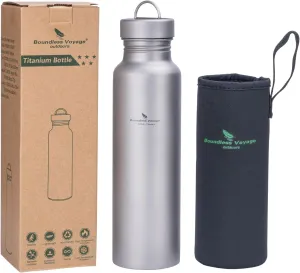 iBasingo 800ml Titanium Sport Bottle with Leakproof Lid & Hook Camping Cycling Drinking Wide Mouth Single Layer Bottle Outdoor Travel Water Flask Pot Ultra-light 172g Ti3003D
