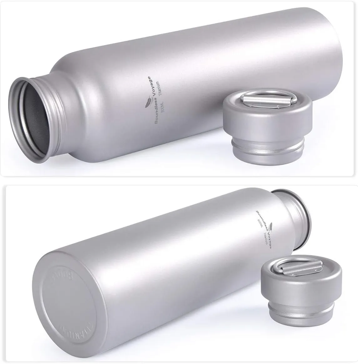 iBasingo 800ml Titanium Sport Bottle with Leakproof Lid & Hook Camping Cycling Drinking Wide Mouth Single Layer Bottle Outdoor Travel Water Flask Pot Ultra-light 172g Ti3003D