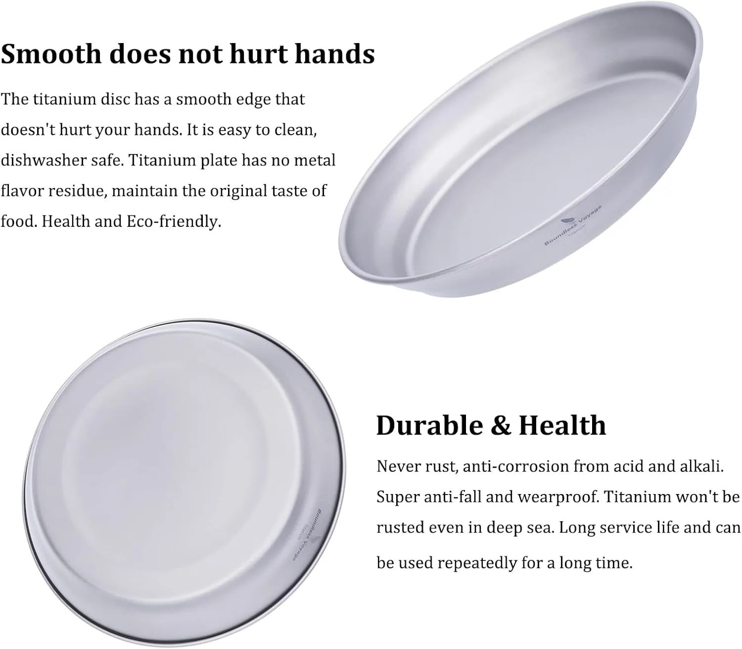 iBasingo Titanium Bowls Plates Set Single-Walled Rice Salad Mixing Bowls Dishes Ultralight Camping Dinnerware Outdoor Indoor Tableware Kitchen Utensils with Carry Bag Ti1110T