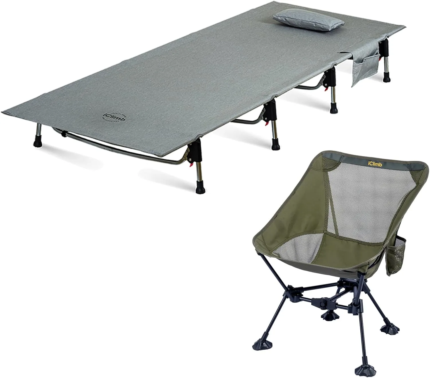 iClimb 1 Anti-Sinking Chair and 1 Super Easy Assemble Cot Bundle, Ultralight Compact for Adults Outdoor Camping Beach Concert Motorcycling