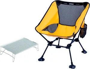 iClimb 1 Anti-Sinking Large Feet Chair and 1 Solo Mini Folding Table Bundle, Ultralight Compact for Single Person Outdoor Backpacking Hiking Camping Beach Concert