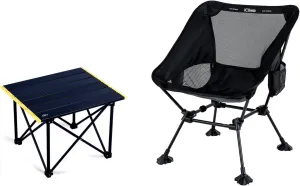 iClimb 1 Folding Table and 1 Anti-Sinking Chair Bundle, Ultralight Compact for Adults Outdoor Beach Backpacking Hiking Camping Beach Concert