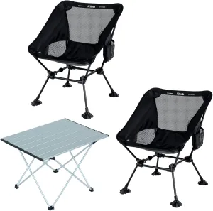 iClimb 1 Folding Table and 2 Anti-Sinking Large Feet Chair Bundle, Ultralight Compact for Two Adults Outdoor Backpacking Hiking Camping Beach Concert