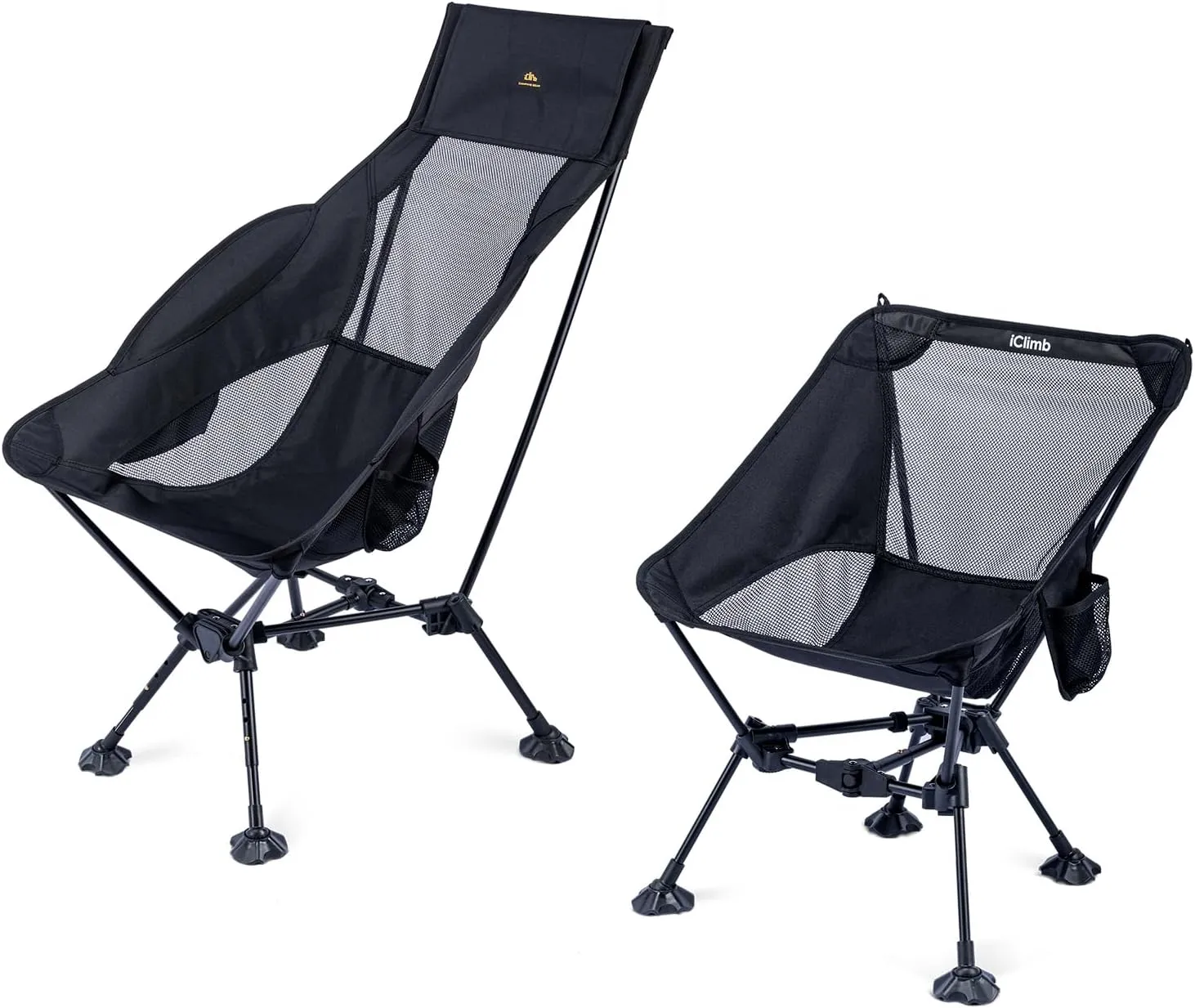 iClimb 1 Low Back Anti-Sinking Chair and 1 Adjustable High Back Chair Bundle, Ultralight Compact for Adults Outdoor Camping Backpacking Hiking Beach Concert