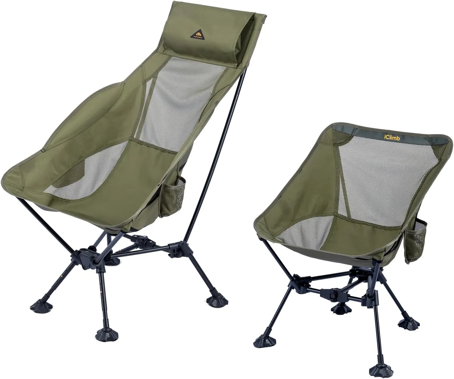 iClimb 1 Low Back Anti-Sinking Chair and 1 Adjustable High Back Chair Bundle, Ultralight Compact for Two Person Outdoor Camping Backpacking Hiking Beach Concert