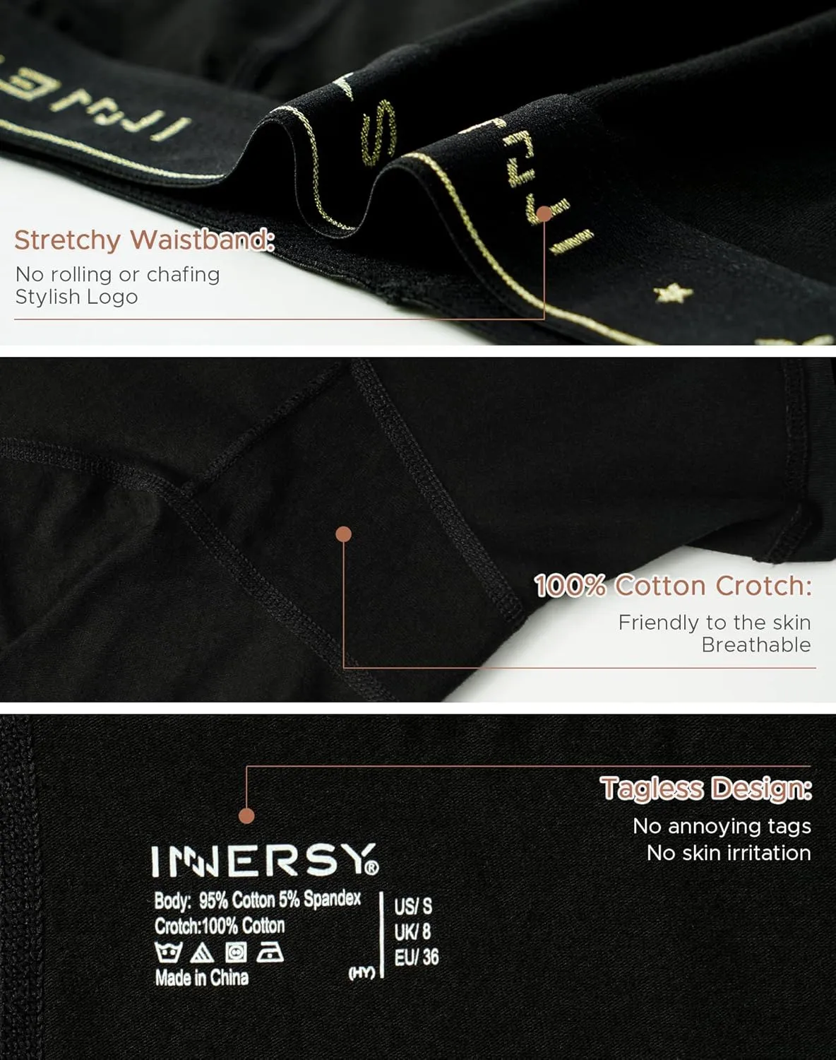 INNERSY Women's 4" Inseam Boxers Briefs Cotton Boyshorts Underwear Ladies Panties 3-Pack
