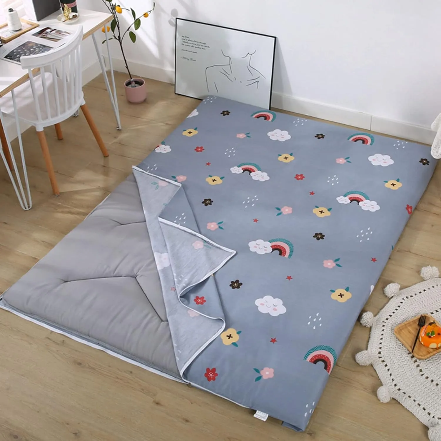 Japanese Futon Mattress Cover with Zipper Floor Futon Mattress Cover for Full Queen King Twin Size Meditation Sleeping Pad Dust Cover (B,Twin:100x200cm(39x79in))