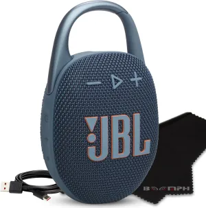 JBL Clip 5 Portable Bluetooth Speaker, IP67 Waterproof & Dustproof, Long-Lasting Battery - Blue - Boom h's Comprehensive Ultimate Performance Cloth Solution for Your On-The-Go Sound Experience