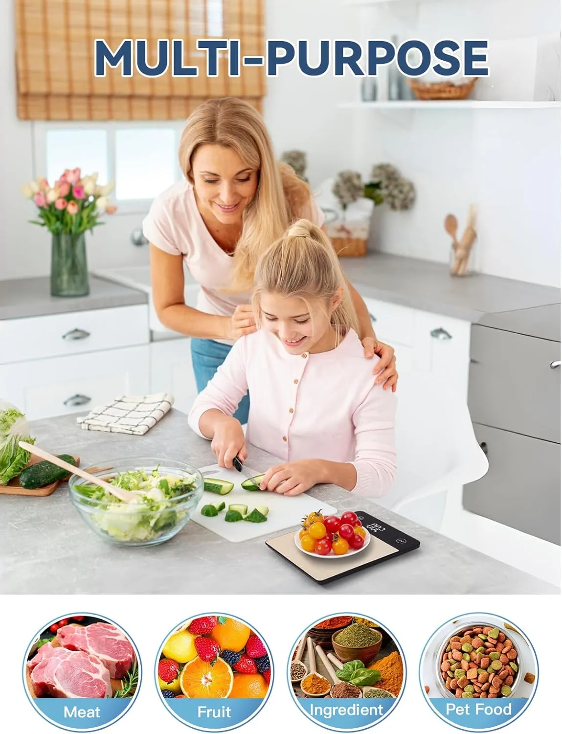 JOYHILL 22lb Food Scale, Digital Kitchen Scale Food Ounces and Grams Premium Stainless Steel Food Weight Scale with LED Display, Batteries Included