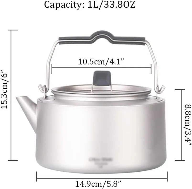 Kettle for Stove top Titanium Kettle with Folding Handle Teapot Outdoor Camping Big Capacity Pot for Boiling Water Lightweight Coffee Tea Pot Kitchen Supplies Teapots (Size : 1000ML/33.8OZ)
