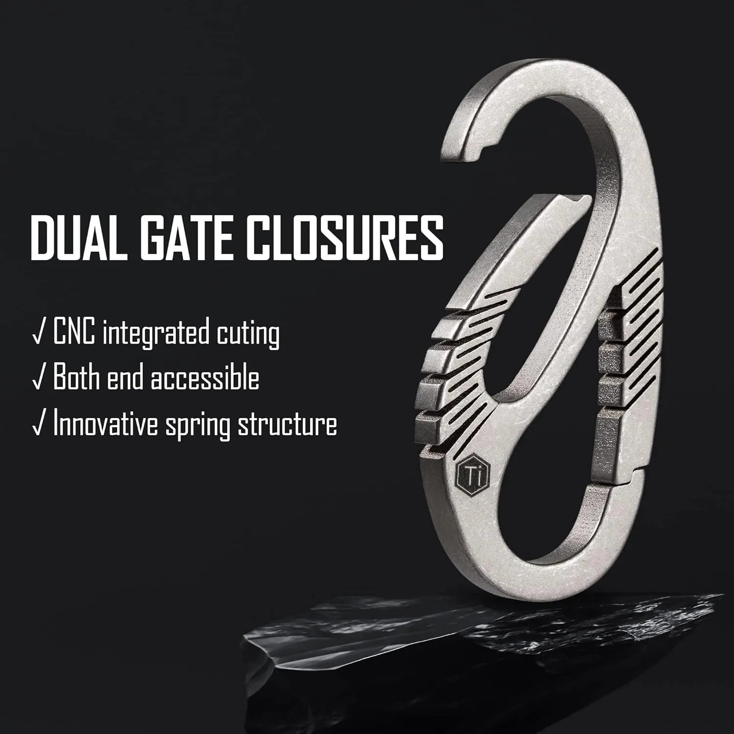 KeyUnity Titanium Carabiner Keychain Clip, Dual-Gate Quick Release EDC Key Ring Holder Organizer for Men and Women